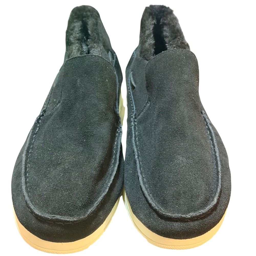 Sperry Moc-Sider Loafer Mens 11 Black Suede Faux Fur Slip On Minimalist Moccasin